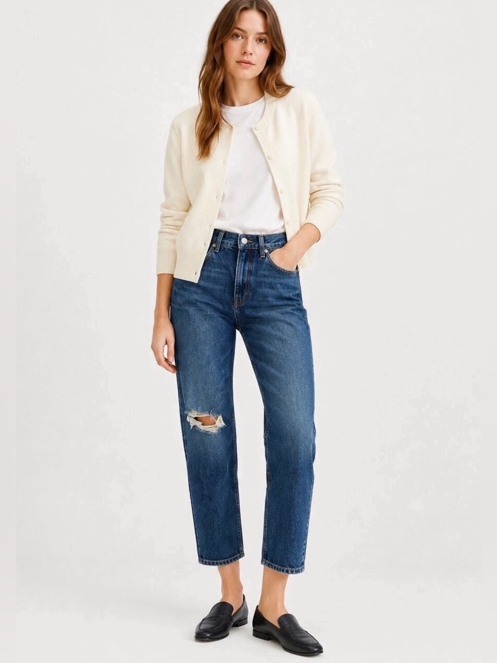 Everlane The 90s Cheeky Jean Straight Leg Ripped Knee Blue Size 30